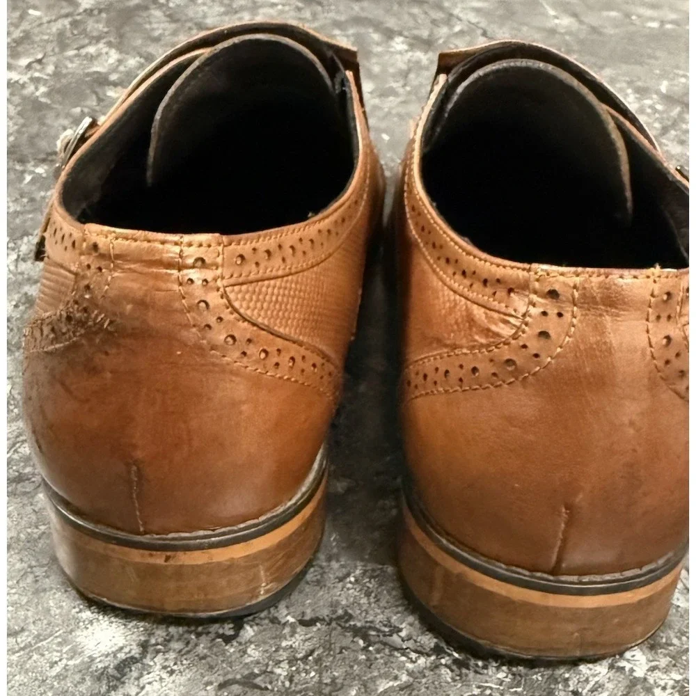 Stacy Adams Mens Lavine Double Monk‎ Strap Wingtip Leather Shoes Chestnut Sz 11M